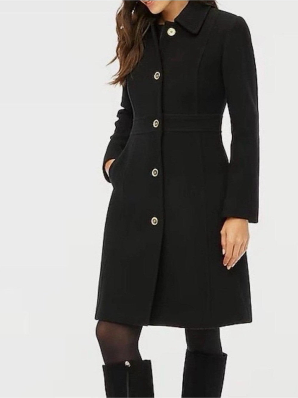 J.Crew Factory Lady Day Coat Size 8 Black Wool Blend Gold Buttons Tailored